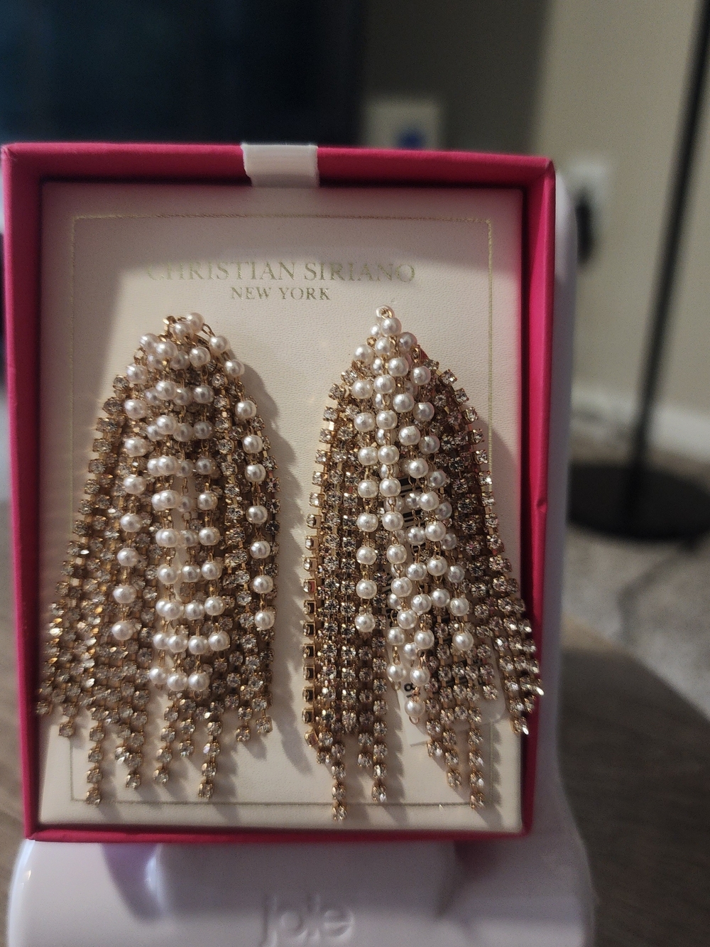 Christian Siriano Pearl & Gold Fringe Statement Earrings - White/Gold